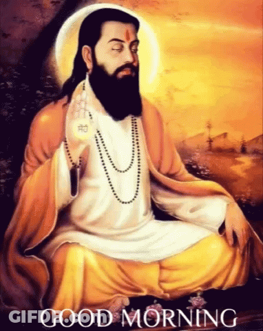 A Man With A Beard Is Sitting In A Lotus Position With The Words Good Morning Above Him GIF