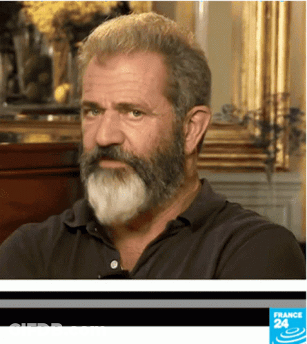 A Man With A Beard Is Sitting In Front Of A France 24 Screen GIF