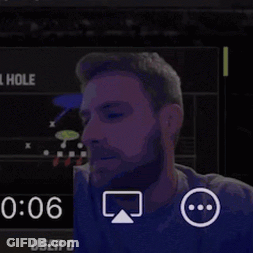 A Man With A Beard Is Sitting In Front Of A Screen That Says 1:06 GIF