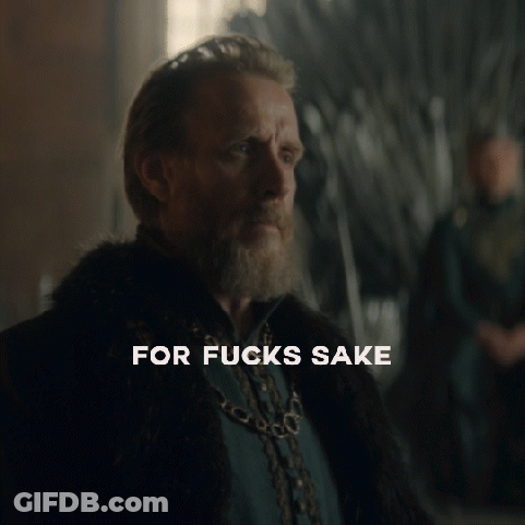 A Man With A Beard Is Sitting In Front Of A Throne With The Words For Fucks Sake Below Him GIF