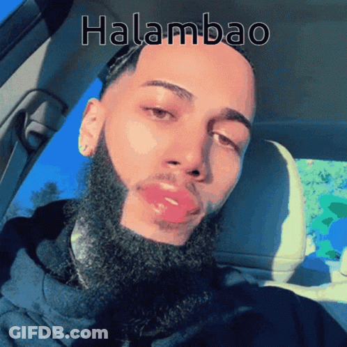 A Man With A Beard Is Sitting In The Back Seat Of A Car With The Word Halambao On The Bottom GIF