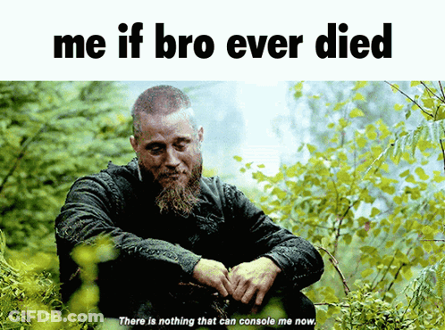 A Man With A Beard Is Sitting In The Woods With The Words Me If Bro Ever Died Above Him GIF