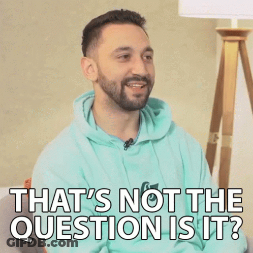 A Man With A Beard Is Sitting On A Couch And Says That 'S Not The Question Is It . GIF