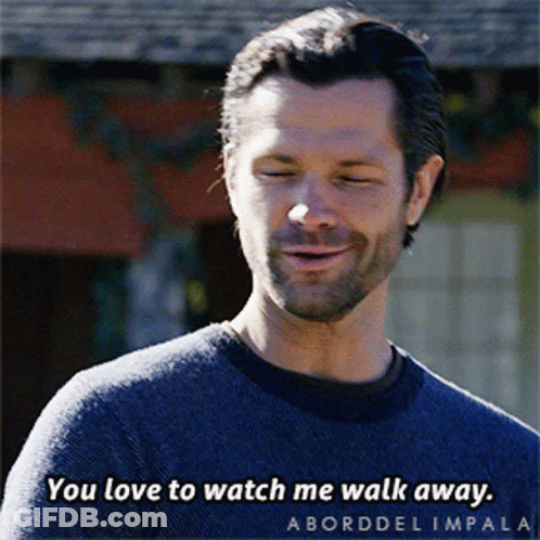 A Man With A Beard Is Smiling And Says You Love To Watch Me Walk Away GIF