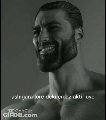 A Man With A Beard Is Smiling In A Black And White Photo With The Caption Ashigara Lore Deki En Az Aktif Uye GIF