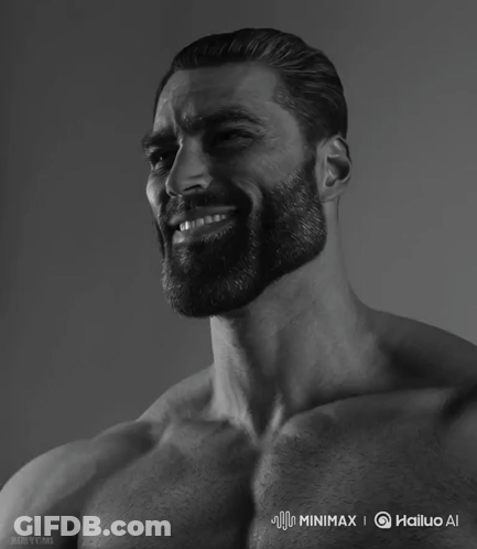 A Man With A Beard Is Smiling In A Black And White Photo With The Words Minimax Hailuo Ai On The Bottom GIF