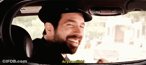A Man With A Beard Is Smiling In A Car With The Words As You Wish Below Him GIF