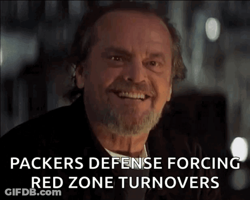 A Man With A Beard Is Smiling With The Words Packers Defense Forcing Red Zone Turnovers Below Him GIF