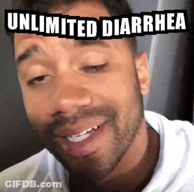 A Man With A Beard Is Smiling With The Words Unlimited Diarrhea Above Him GIF