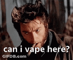 A Man With A Beard Is Smoking A Cigarette And Asking If He Can Vape Here . GIF