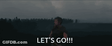 A Man With A Beard Is Standing In A Field With The Words Let 'S Go !!! GIF
