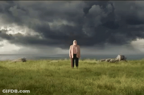 Bearded Man In Field With Stormy Sky GIF