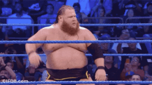 A Man With A Beard Is Standing In A Wrestling Ring With A Crowd Watching GIF