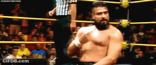 A Man With A Beard Is Standing In A Wrestling Ring Without A Shirt . GIF