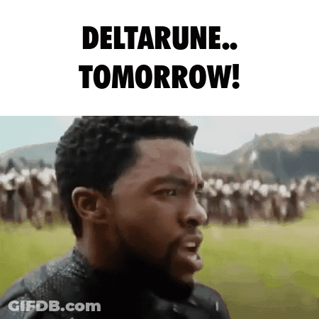 A Man With A Beard Is Standing In Front Of A Crowd Of People And Saying `` Deltarune Tomorrow '' . GIF