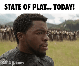 A Man With A Beard Is Standing In Front Of A Field With The Words State Of Play Today Written Above Him GIF
