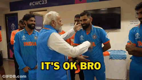 A Man With A Beard Is Standing In Front Of A Group Of Men Wearing India Jerseys And Says It 'S Ok Bro GIF