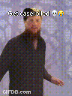 A Man With A Beard Is Standing In Front Of A Purple Background With The Words Get Caserolled On It GIF