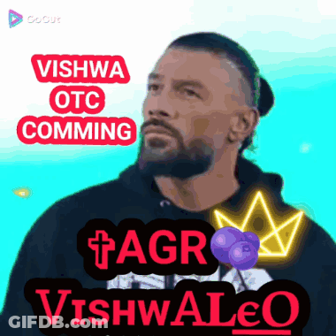 A Man With A Beard Is Standing In Front Of A Sign That Says ' Vishwa Otc Comming ' GIF