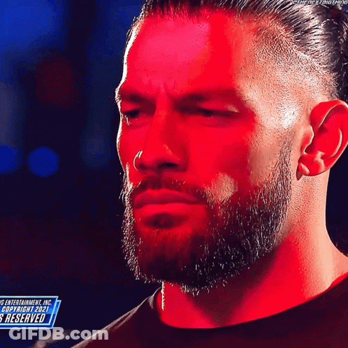 A Man With A Beard Is Standing In Front Of A Sign That Says ' Wwe Entertainment Inc ' On It GIF