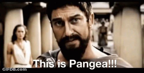 A Man With A Beard Is Standing In Front Of A Woman And Says This Is Pangea GIF