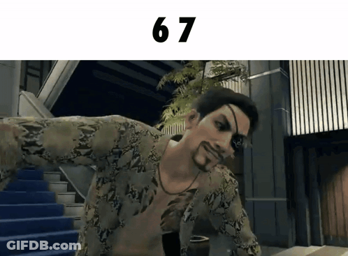 A Man With A Beard Is Standing In Front Of Stairs With The Number 67 Above Him GIF