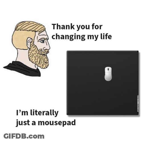 A Man With A Beard Is Standing Next To A Laptop That Says Thank You For Changing My Life GIF