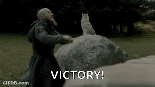 A Man With A Beard Is Standing Next To A Wolf On A Rock . GIF