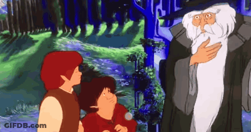 A Man With A Beard Is Standing Next To Two Children In A Cartoon Scene . GIF