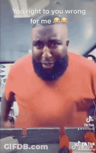 A Man With A Beard Is Standing On A Treadmill And Says `` You Right To You Wrong For Me '' . GIF