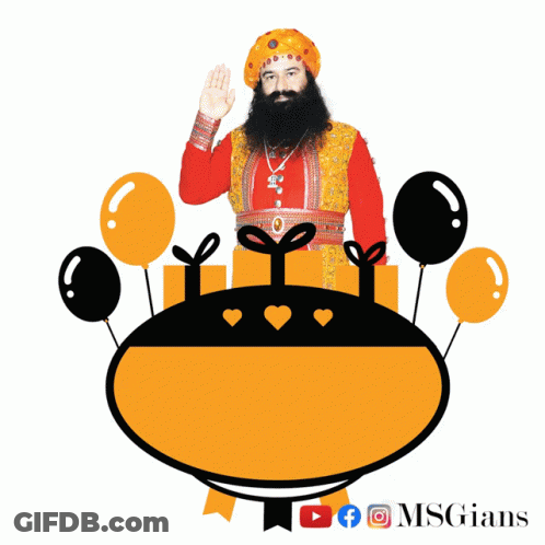 A Man With A Beard Is Surrounded By Balloons And Gifts And Says Happy Avtaar Month GIF