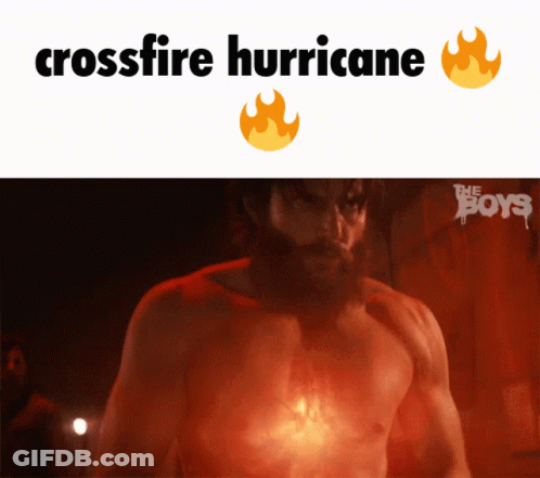 A Man With A Beard Is Surrounded By Flames And The Words Crossfire Hurricane Are Above Him GIF