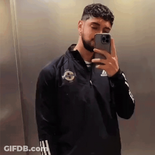 A Man With A Beard Is Taking A Selfie With His Cell Phone . GIF