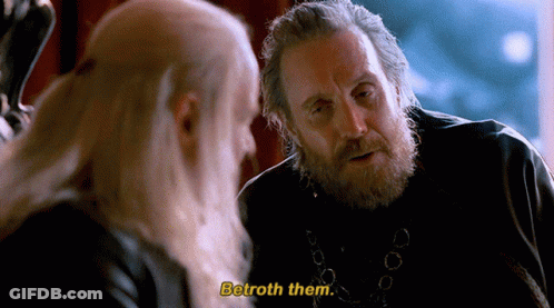 A Man With A Beard Is Talking To Another Man And Says " Betrath Them " GIF