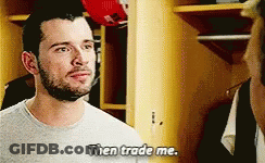 A Man With A Beard Is Talking To Another Man And Says " Then Trade Me " GIF