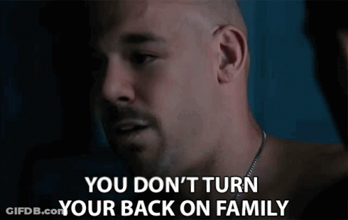 A Man With A Beard Is Talking To Another Man And Says `` You Don 'T Turn Your Back On Family '' GIF