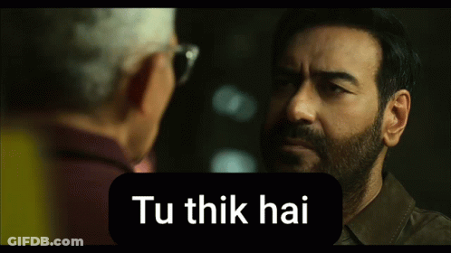 A Man With A Beard Is Talking To Another Man With The Words Tu Thik Hai Written On The Bottom GIF