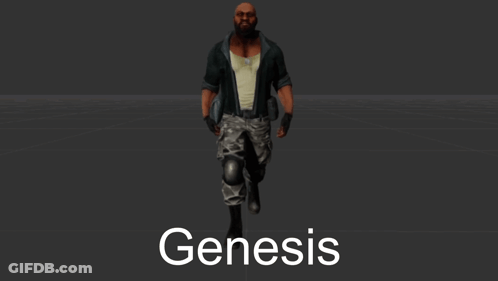 A Man With A Beard Is Walking With The Word Genesis Behind Him GIF