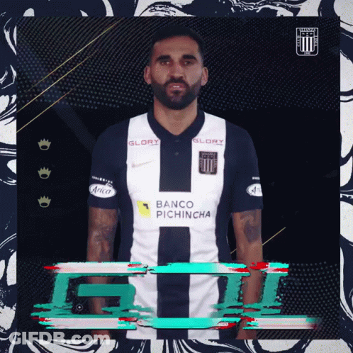 A Man With A Beard Is Wearing A Banco Pichincha Jersey GIF