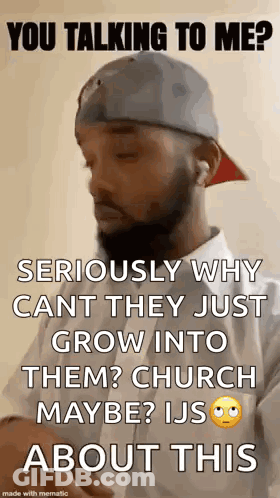 A Man With A Beard Is Wearing A Baseball Cap And Talking To Someone About Church . GIF