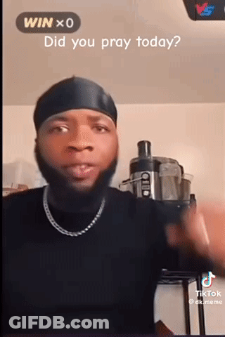 A Man With A Beard Is Wearing A Black Headband And A Chain Around His Neck While Asking If He Prayed Today . GIF