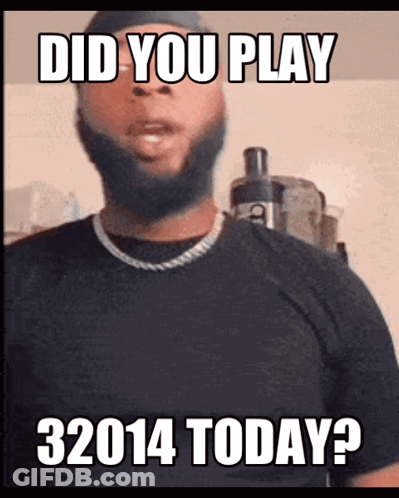 A Man With A Beard Is Wearing A Black Shirt And A Necklace And Says " Did You Play 32014 Today ? " GIF