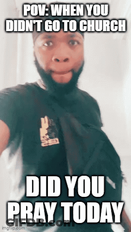 A Man With A Beard Is Wearing A Black Shirt That Says " Did You Pray Today " On It GIF