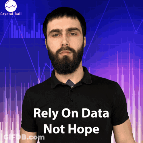 A Man With A Beard Is Wearing A Black Shirt That Says Rely On Data Not Hope GIF