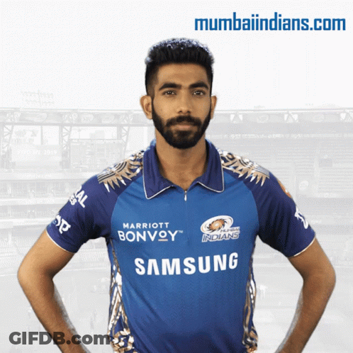 A Man With A Beard Is Wearing A Blue Shirt That Says Samsung GIF