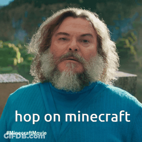 A Man With A Beard Is Wearing A Blue Sweater And The Caption Says Hop On Minecraft GIF