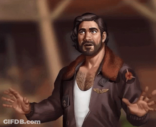 A Man With A Beard Is Wearing A Brown Jacket With A Patch On His Chest That Says ' O ' On It GIF
