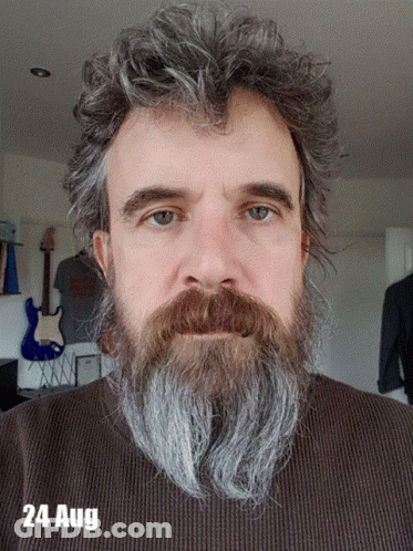 A Man With A Beard Is Wearing A Brown Sweater And The Date 24 Aug GIF