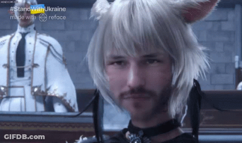 A Man With A Beard Is Wearing A Cat Ear Wig And A Choker GIF