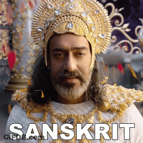 A Man With A Beard Is Wearing A Crown And The Word Sanskrit Is On The Bottom Of The Image GIF